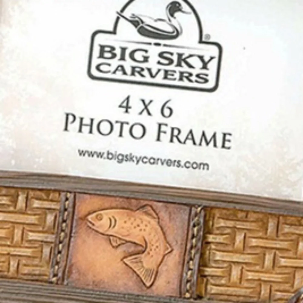 Big Sky Carvers Tooled Leather Finish Trout Photo Frame - Holds 4